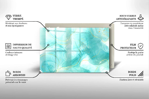 Tabla de cortar de vidrio Abstracción azul y dorada