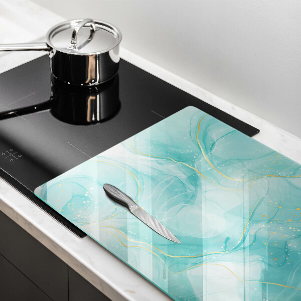 Tabla de cortar de vidrio Abstracción azul y dorada