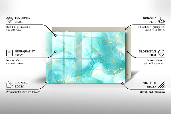 Tabla de cortar de vidrio Abstracción azul y dorada