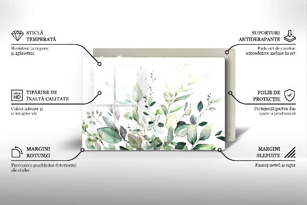 Tabla de cortar de vidrio Plantas de acuarela