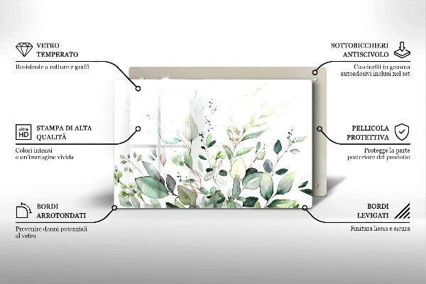 Tabla de cortar de vidrio Plantas de acuarela