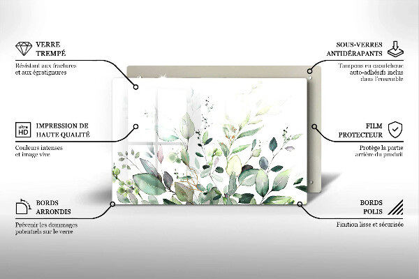 Tabla de cortar de vidrio Plantas de acuarela
