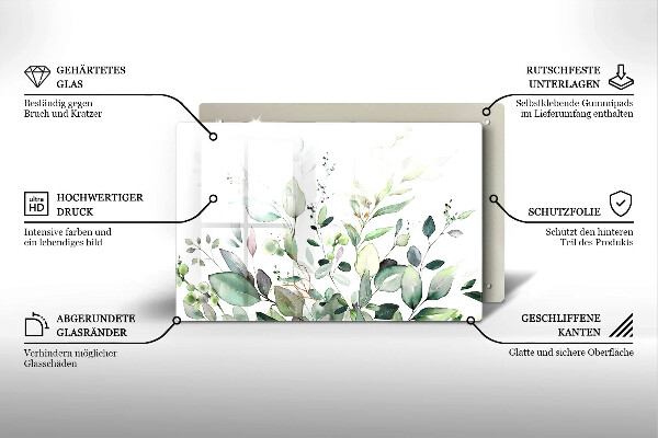 Tabla de cortar de vidrio Plantas de acuarela