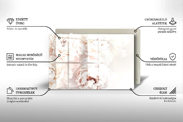 Tabla de cortar de vidrio Peonías pastel