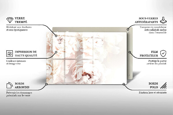 Tabla de cortar de vidrio Peonías pastel