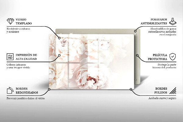Tabla de cortar de vidrio Peonías pastel