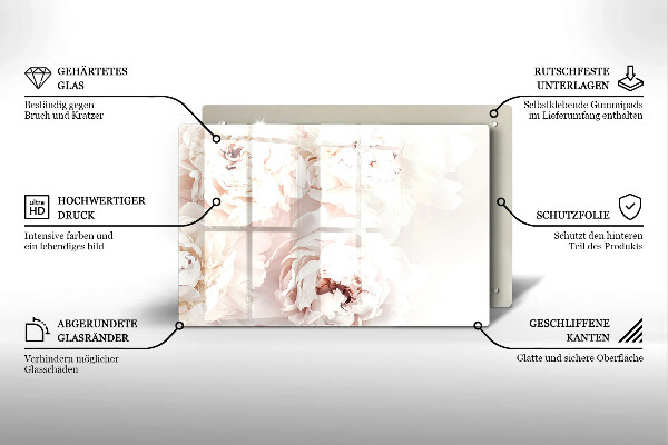 Tabla de cortar de vidrio Peonías pastel