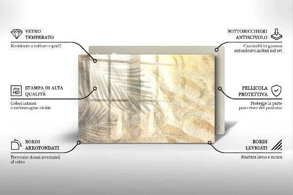 Tabla de cortar de vidrio Hojas de palma y arena