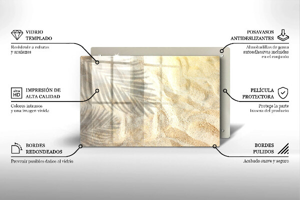 Tabla de cortar de vidrio Hojas de palma y arena