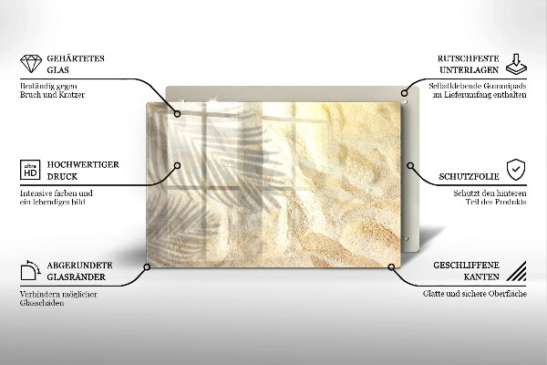 Tabla de cortar de vidrio Hojas de palma y arena