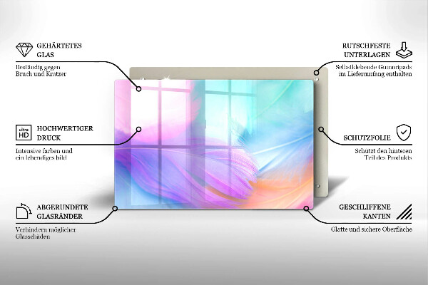 Tabla de cortar de vidrio Plumas pasteles