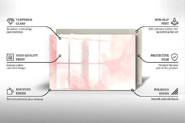 Tabla de cortar de vidrio Fondo de rosas pastel