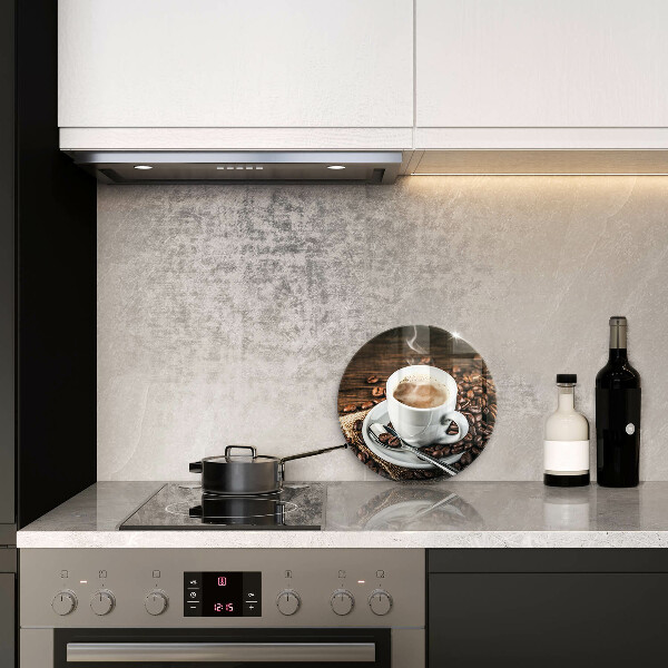 De vidrio templado Taza y granos de café