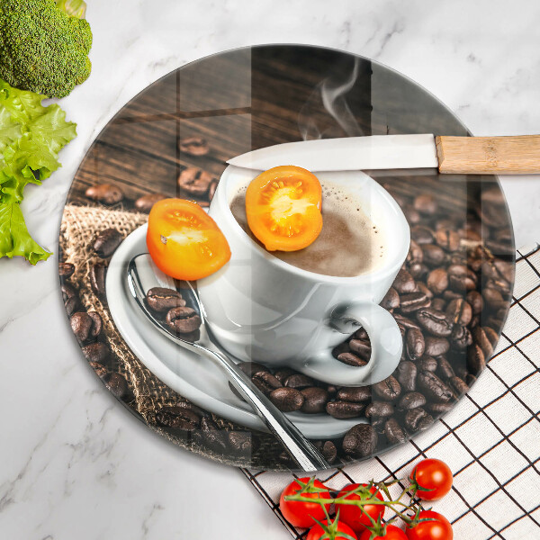 De vidrio templado Taza y granos de café