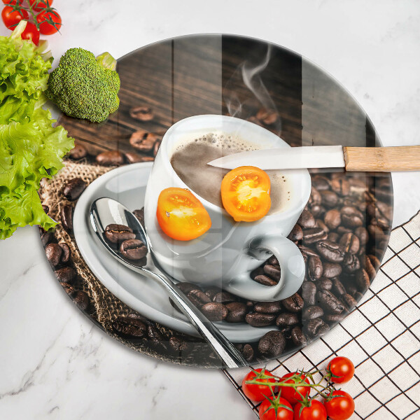 De vidrio templado Taza y granos de café