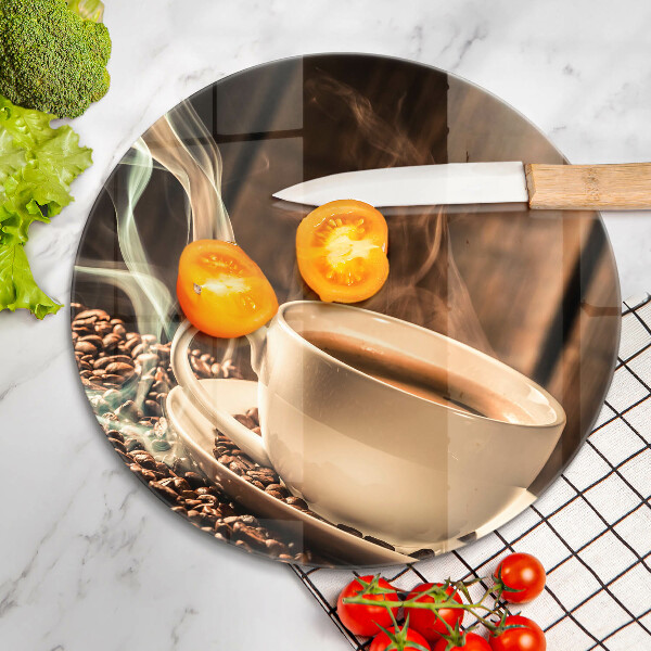 De vidrio templado Taza y granos de café