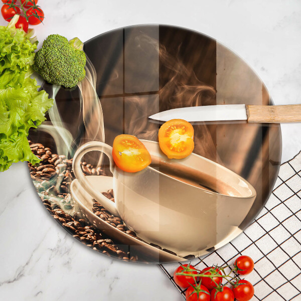 De vidrio templado Taza y granos de café