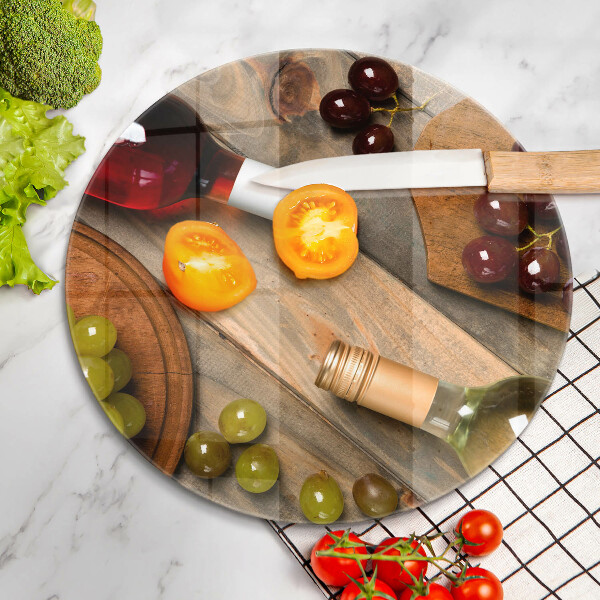 De vidrio templado Botellas de vino y uvas