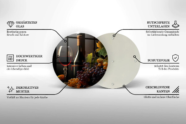 De vidrio templado Copa de vino y uvas