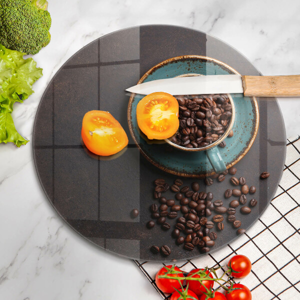 De vidrio templado Una taza de granos de café