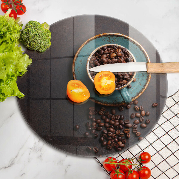 De vidrio templado Una taza de granos de café