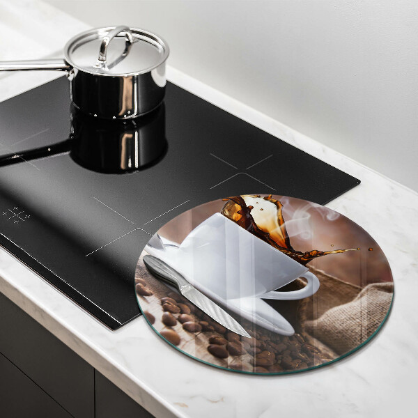 De vidrio templado Taza y granos de café