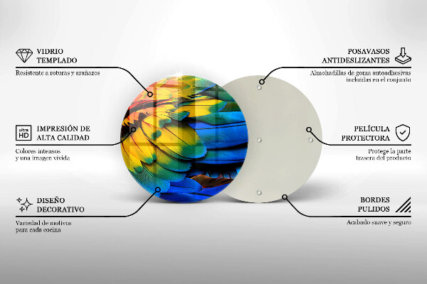 De vidrio templado Plumas de loro de colores