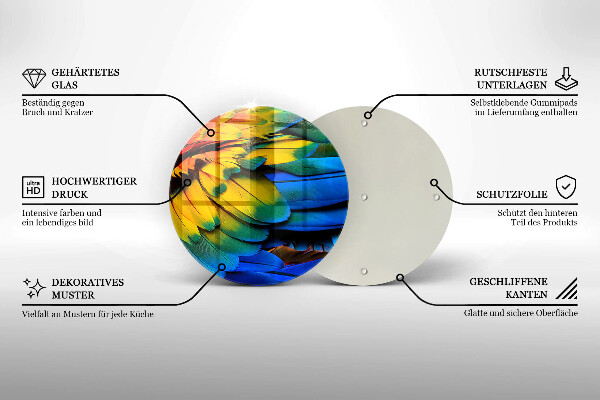 De vidrio templado Plumas de loro de colores