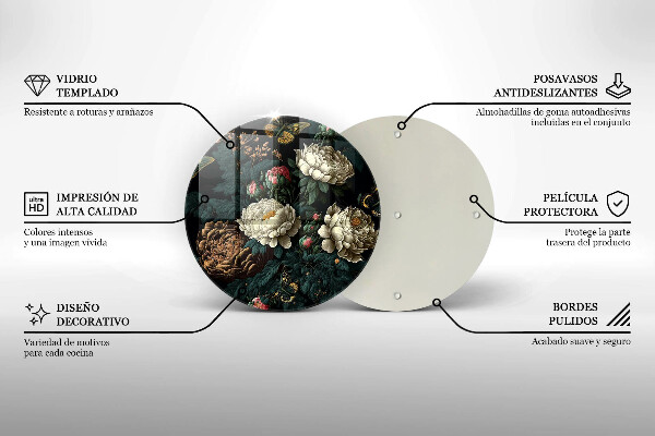 De vidrio templado Flores de peonía vintage