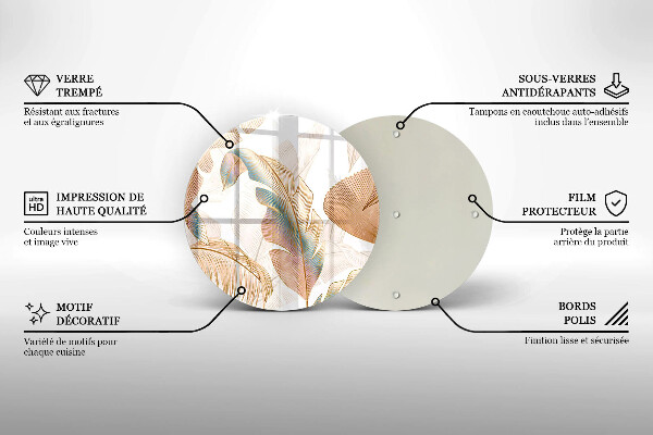 De vidrio templado Plumas y hojas boho