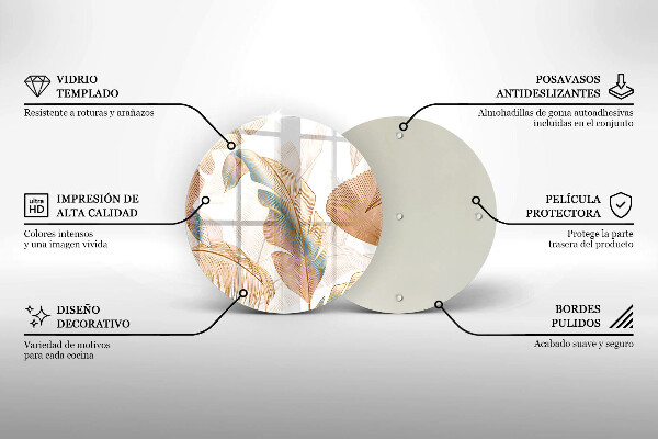 De vidrio templado Plumas y hojas boho