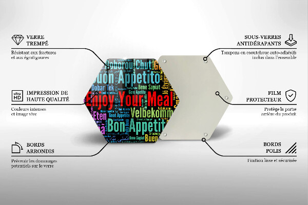 Tabla de cortar de vidrio Subtítulos buen provecho idiomas