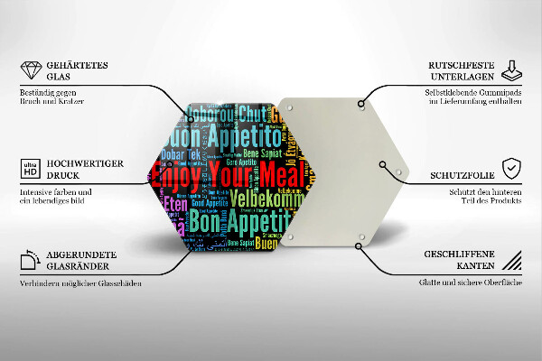 Tabla de cortar de vidrio Subtítulos buen provecho idiomas