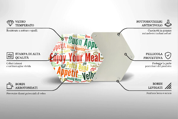 Tabla de cortar de vidrio Subtítulos buen provecho idiomas