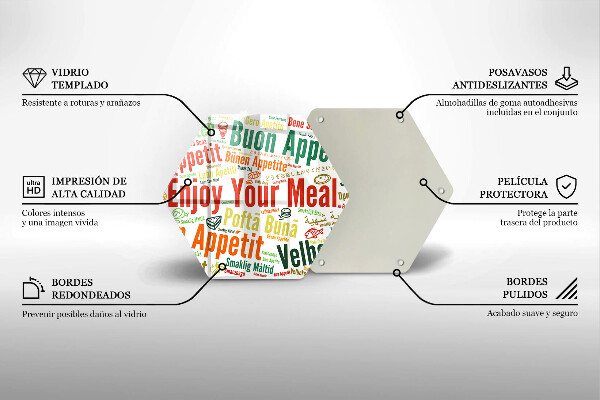 Tabla de cortar de vidrio Subtítulos buen provecho idiomas