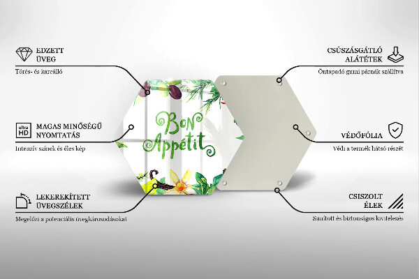Tabla de cortar de vidrio Inscripción de bon appetit