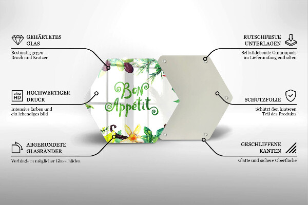 Tabla de cortar de vidrio Inscripción de bon appetit