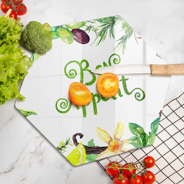 Tabla de cortar de vidrio Inscripción de bon appetit