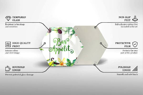Tabla de cortar de vidrio Inscripción de bon appetit