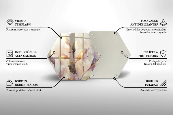 Tabla de cortar de vidrio Hojas boho pintadas