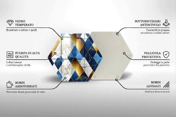 Tabla de cortar de vidrio Rombos de mármol dorado