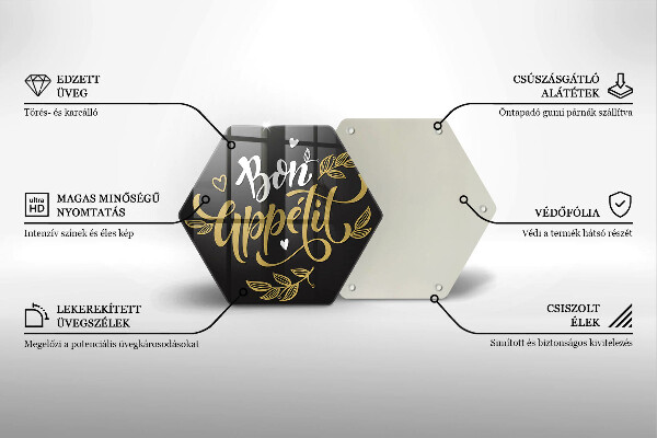 Tabla de cortar de vidrio Inscripción de bon appetit