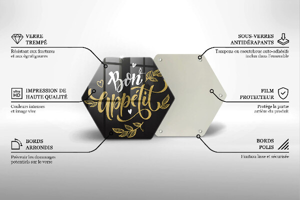 Tabla de cortar de vidrio Inscripción de bon appetit