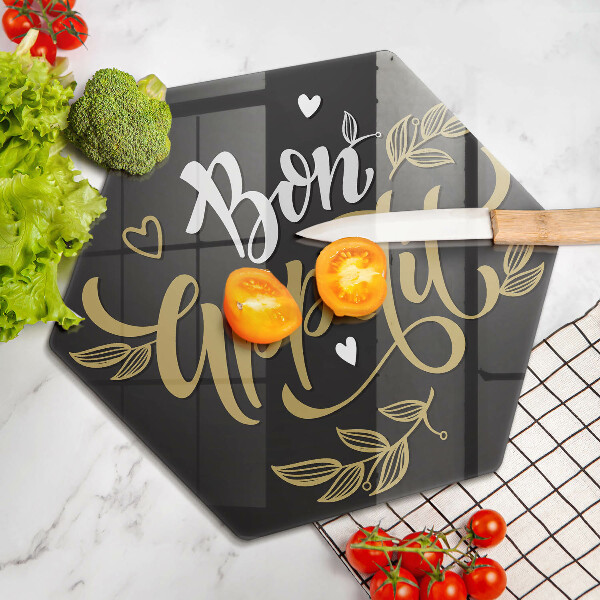 Tabla de cortar de vidrio Inscripción de bon appetit
