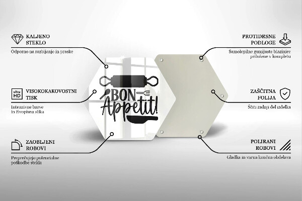 Tabla de cortar de vidrio Inscripción de bon appetit