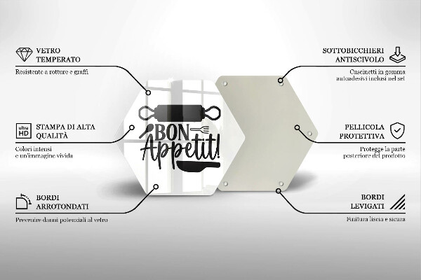 Tabla de cortar de vidrio Inscripción de bon appetit