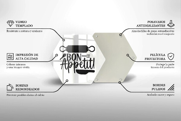 Tabla de cortar de vidrio Inscripción de bon appetit