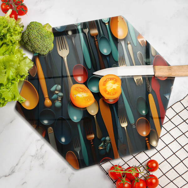 Tabla de cortar de vidrio Cucharas y tenedores de colores