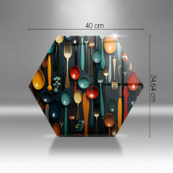 Tabla de cortar de vidrio Cucharas y tenedores de colores