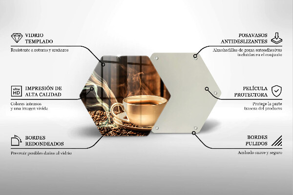 Tabla de cortar de vidrio Taza y granos de café